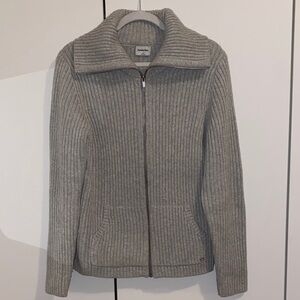 Sunday Best Light Gray Funnel Neck Ribbed Sweater